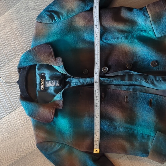 DKNY turquoise and brown plaid wool blazer US 2 - Picture 7 of 8